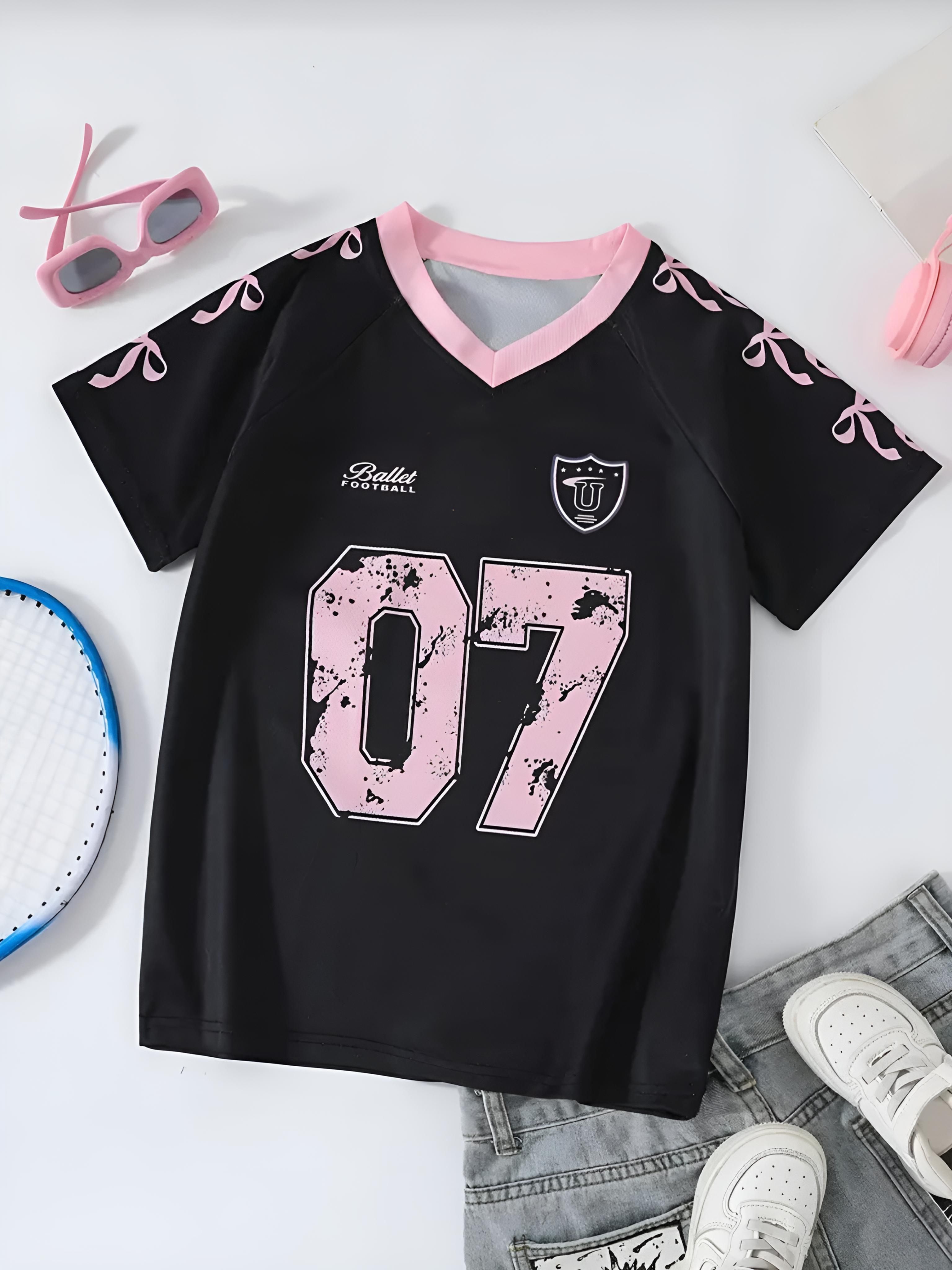 englishpremium Women Printed V Neck Polyester Black, Pink T-Shirt-picture-11