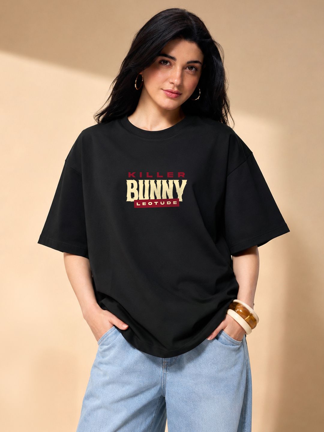 Women Printed Round Neck Pure Cotton Black T-Shirt-image-16