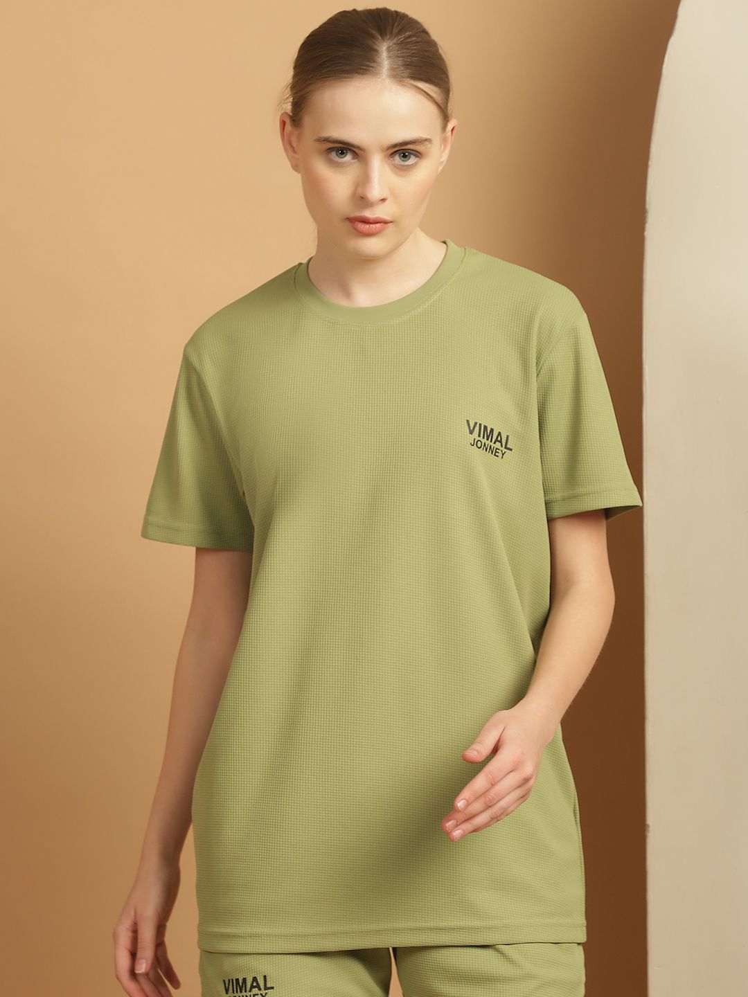 mack jonney Women Solid Round Neck Polyester Green T-Shirt-picture-15