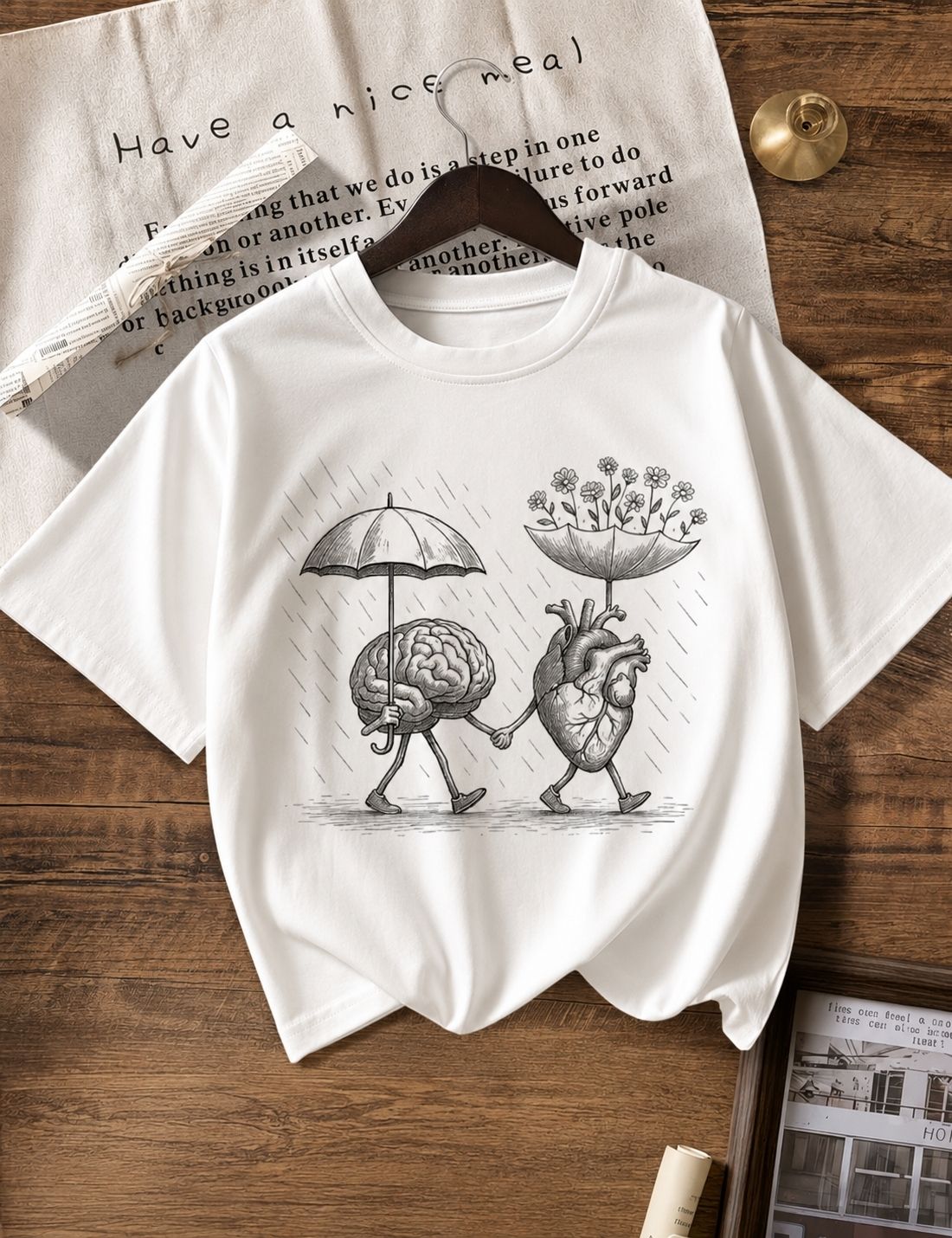 clatho Women Typography, Graphic Print, Printed, Abstract Round Neck Pure Cotton White, Beige T-Shirt-picture-39