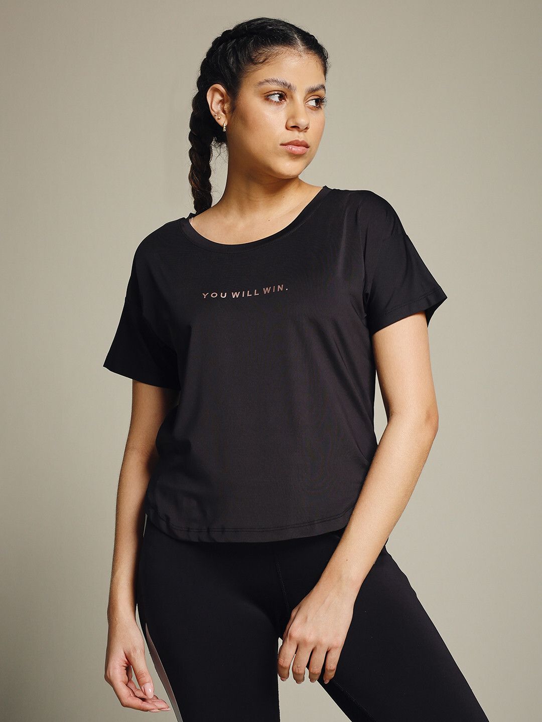 mkh Women Graphic Print Crew Neck Polyester Black T-Shirt-picture-6