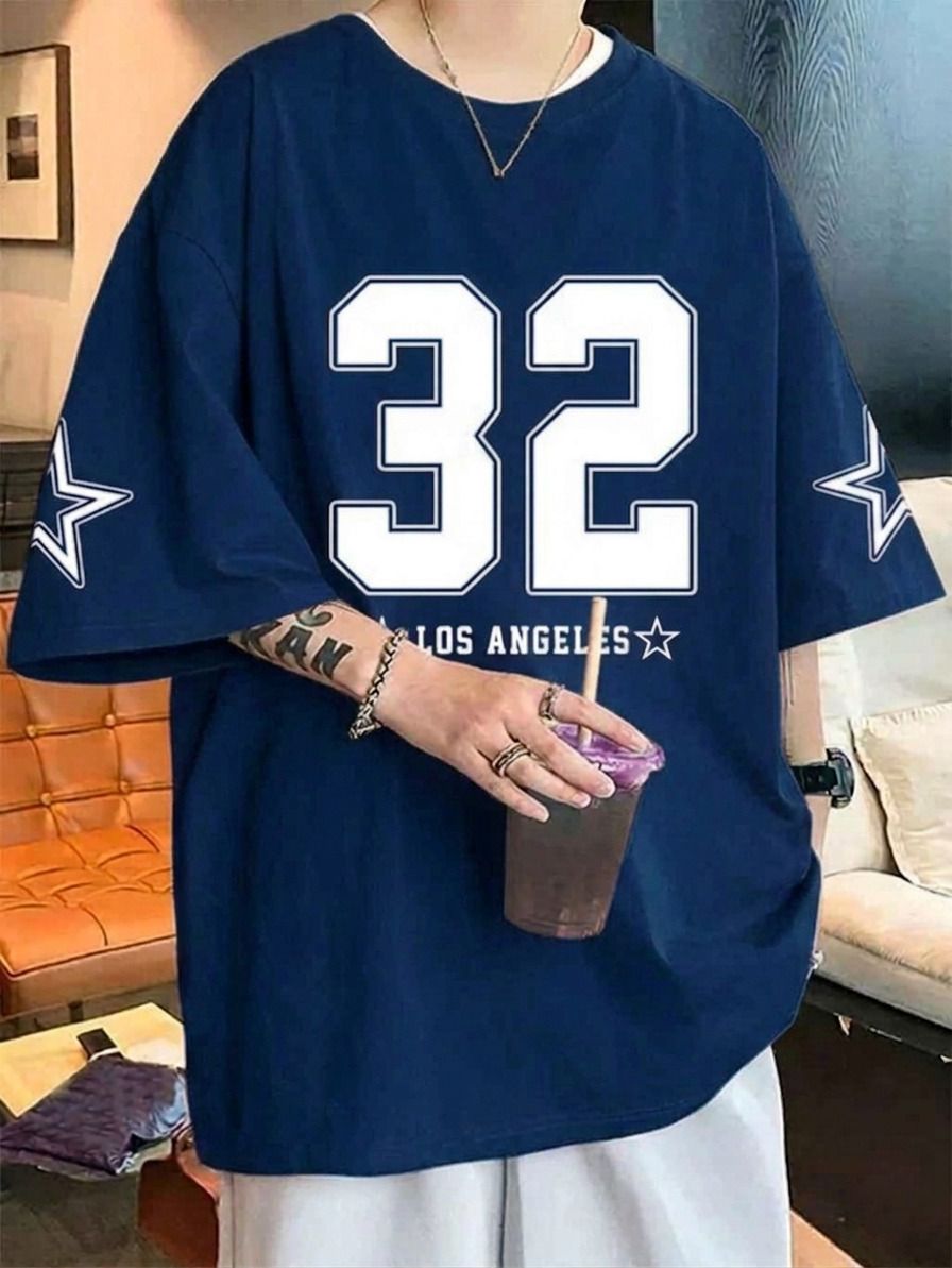 Men Printed Round Neck Cotton Blend Dark Blue T-Shirt-image-32