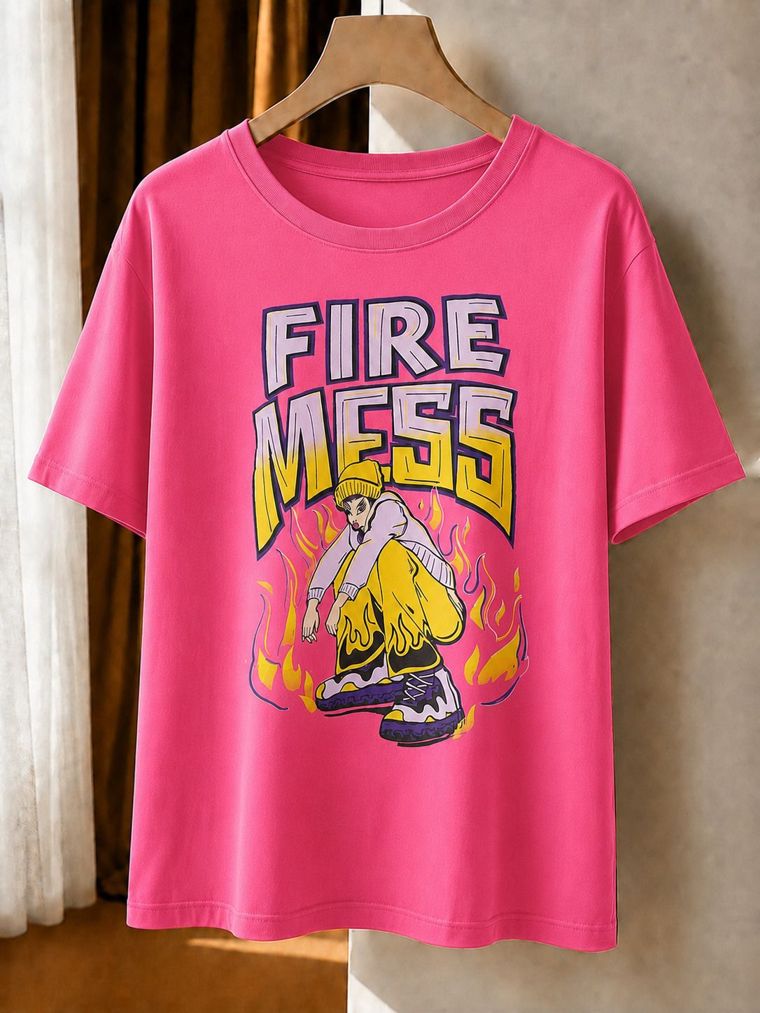 metronaut Printed Women Round Neck Cotton Blend Pink T-Shirt-picture-16