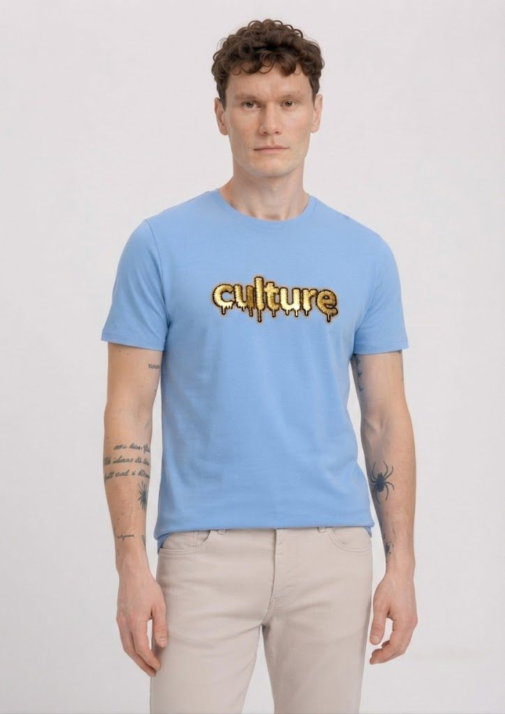 Men Solid Round Neck Cotton Blend Blue T-Shirt-image-39