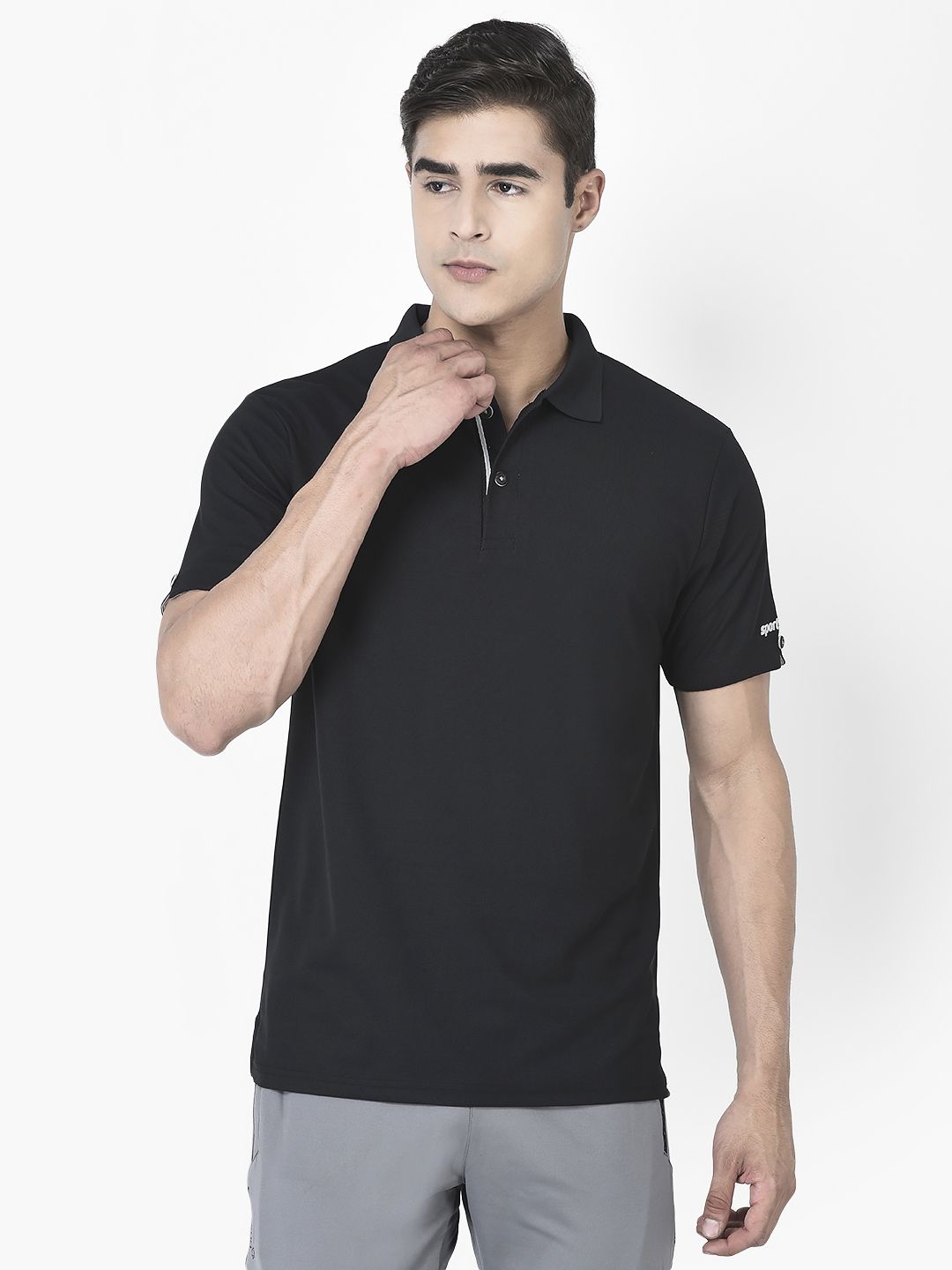 sport sun Men Striped Polo Neck Polyester Black T-Shirt-picture-30