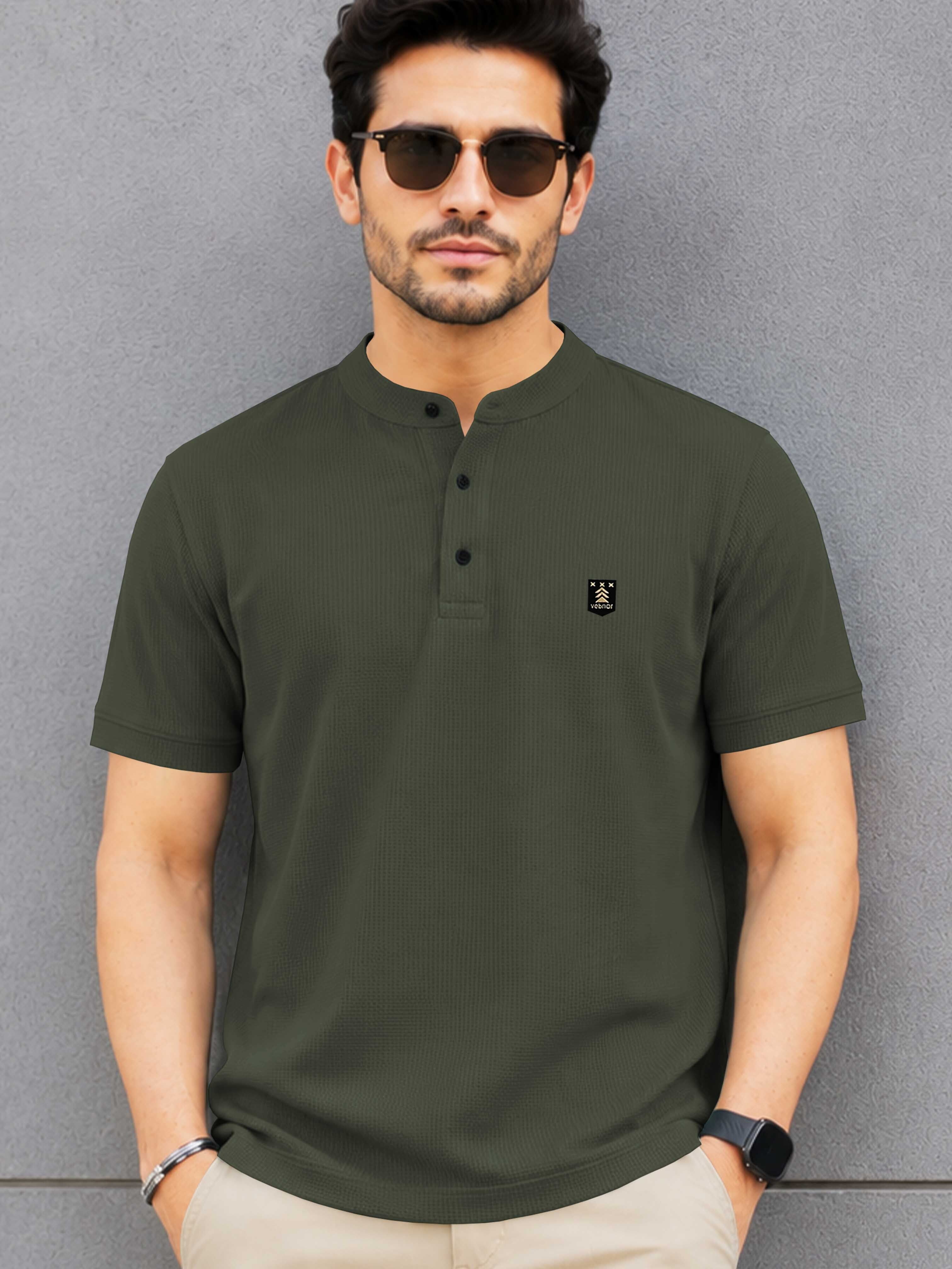 vebnor Men Solid Polo Neck Cotton Blend Green T-Shirt-picture-32