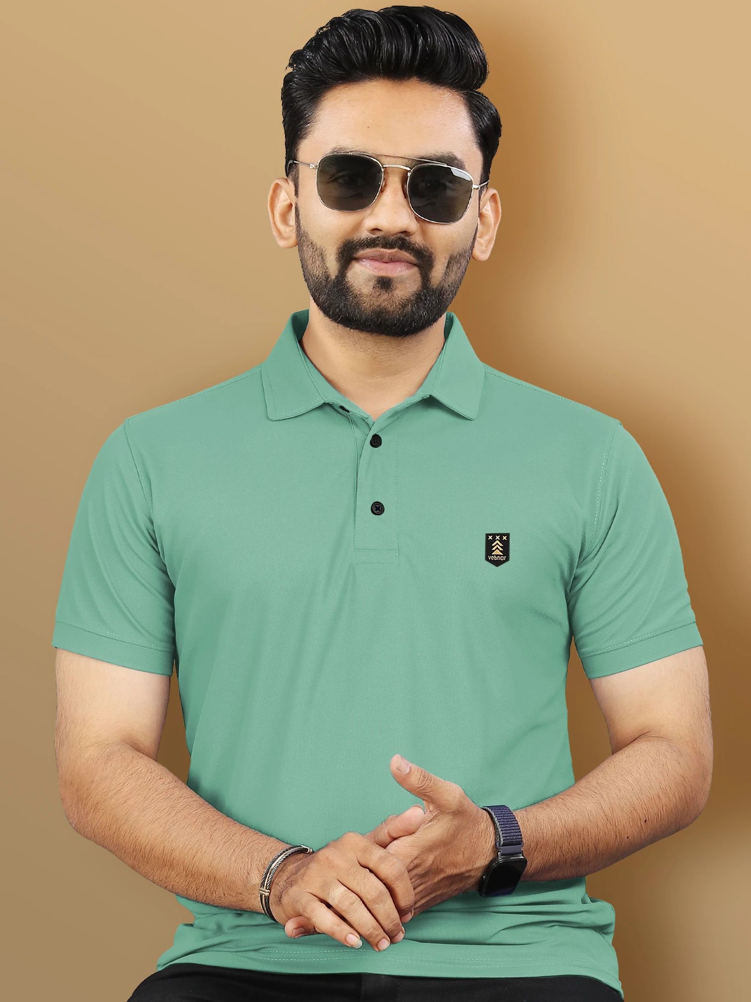 vebnor Men Solid Polo Neck Polyester Light Green T-Shirt-picture-16