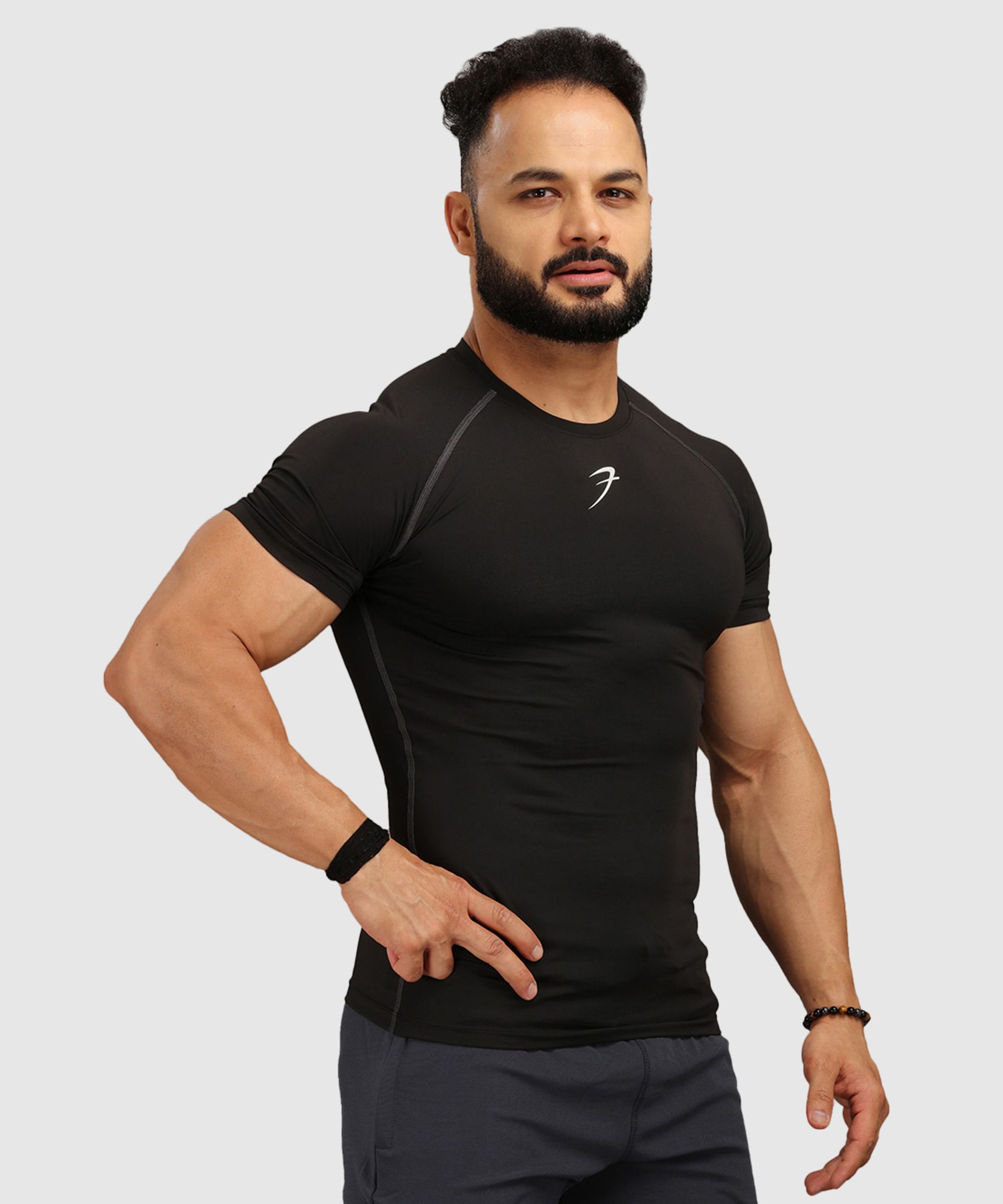 fuaark Men Solid Round Neck Polyester Black T-Shirt-picture-34