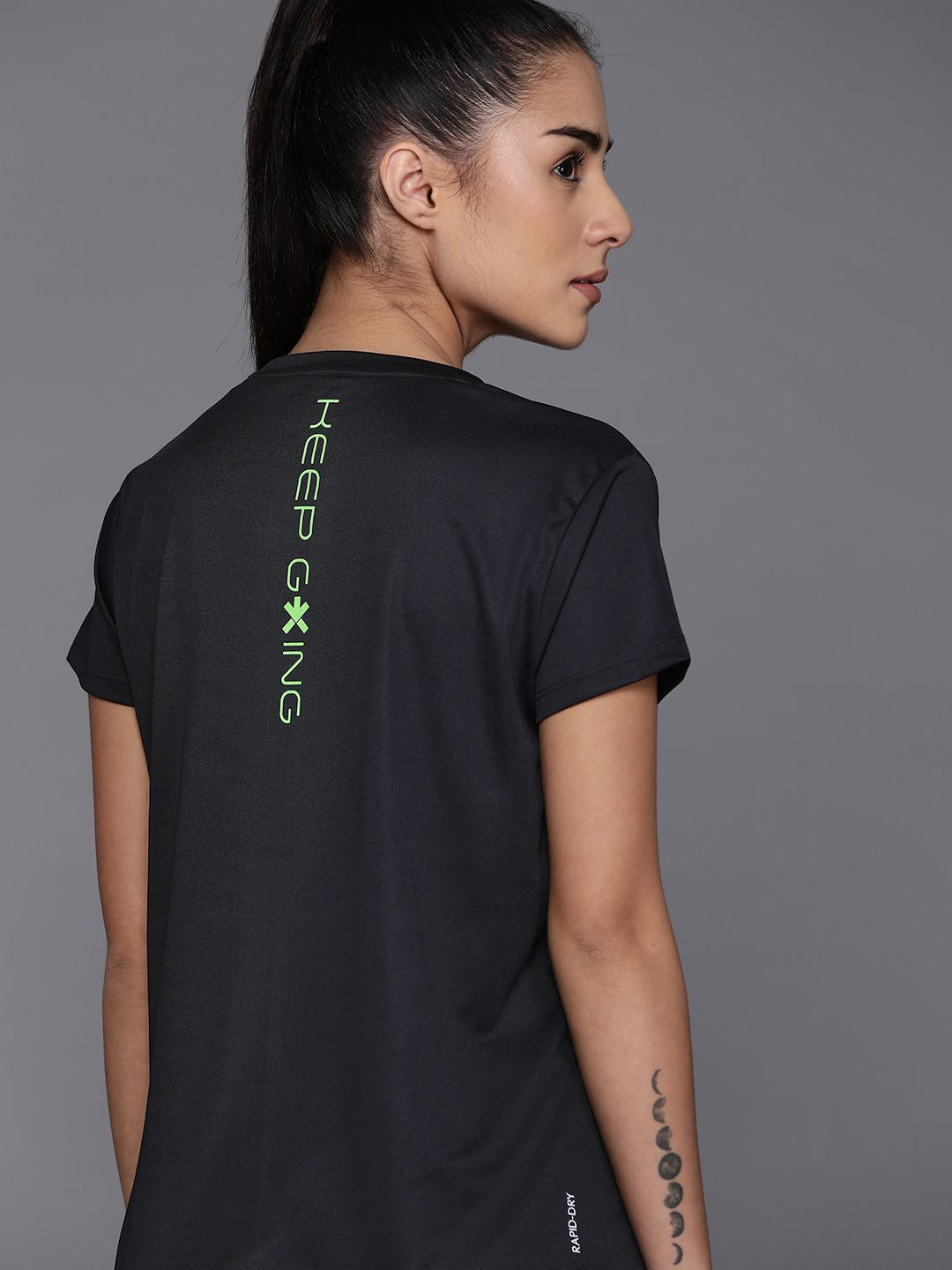 hrx by hrithik roshan Women Printed Round Neck Polyester Black T-Shirt-picture-32