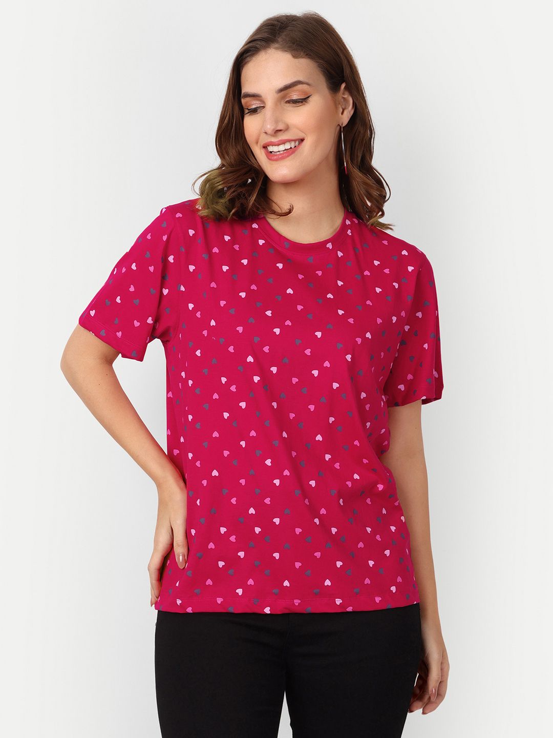 metronaut Printed Women Round Neck Pure Cotton Pink T-Shirt-picture-17