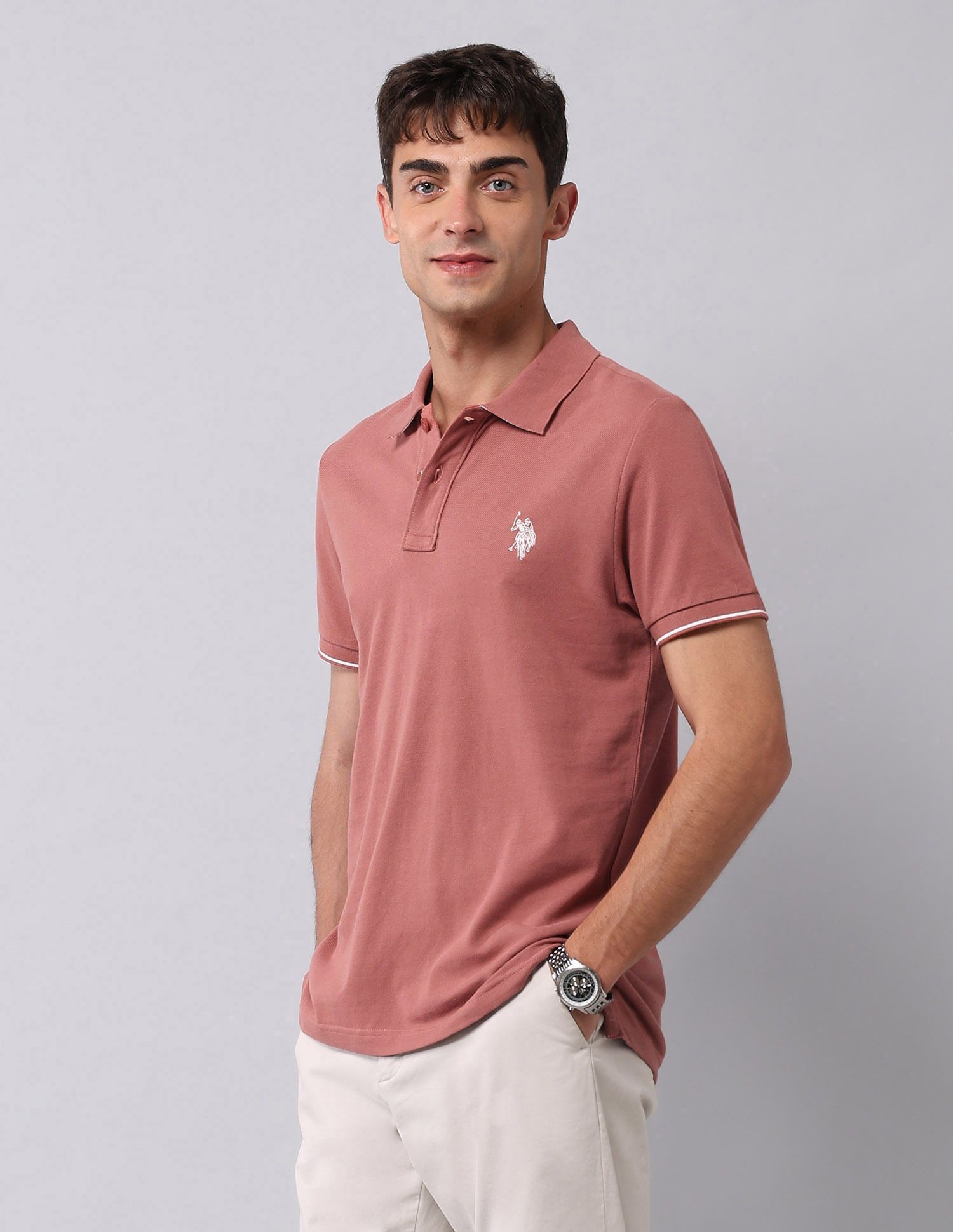 u.s. polo assn. denim co. Men Solid Polo Neck Pure Cotton Orange T-Shirt-picture-17