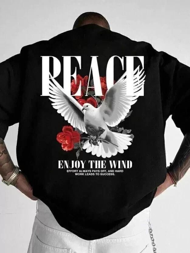 Men Graphic Print Round Neck Pure Cotton Black T-Shirt