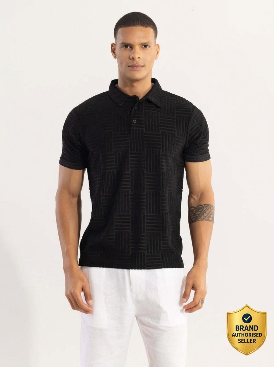 snitch Men Self Design Polo Neck Viscose Rayon Black T-Shirt-picture-14