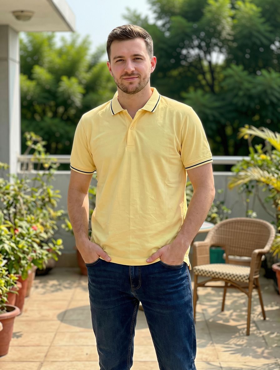 gangaram sports Men Solid Polo Neck Polyester Yellow T-Shirt-picture-4