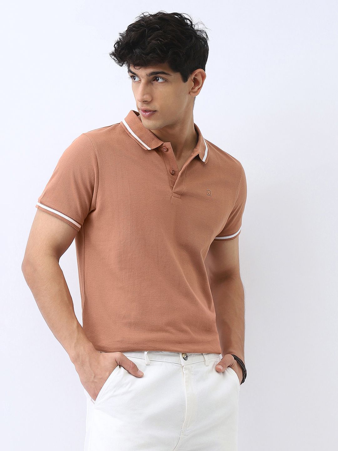 urbano fashion Men Solid Polo Neck Pure Cotton Brown T-Shirt-picture-10