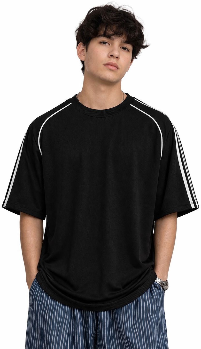 netclick Men Striped Round Neck Polycotton Black T-Shirt-picture-17