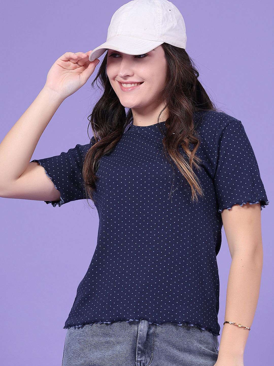 v-mart Women Printed Round Neck Cotton Blend Blue T-Shirt-picture-11