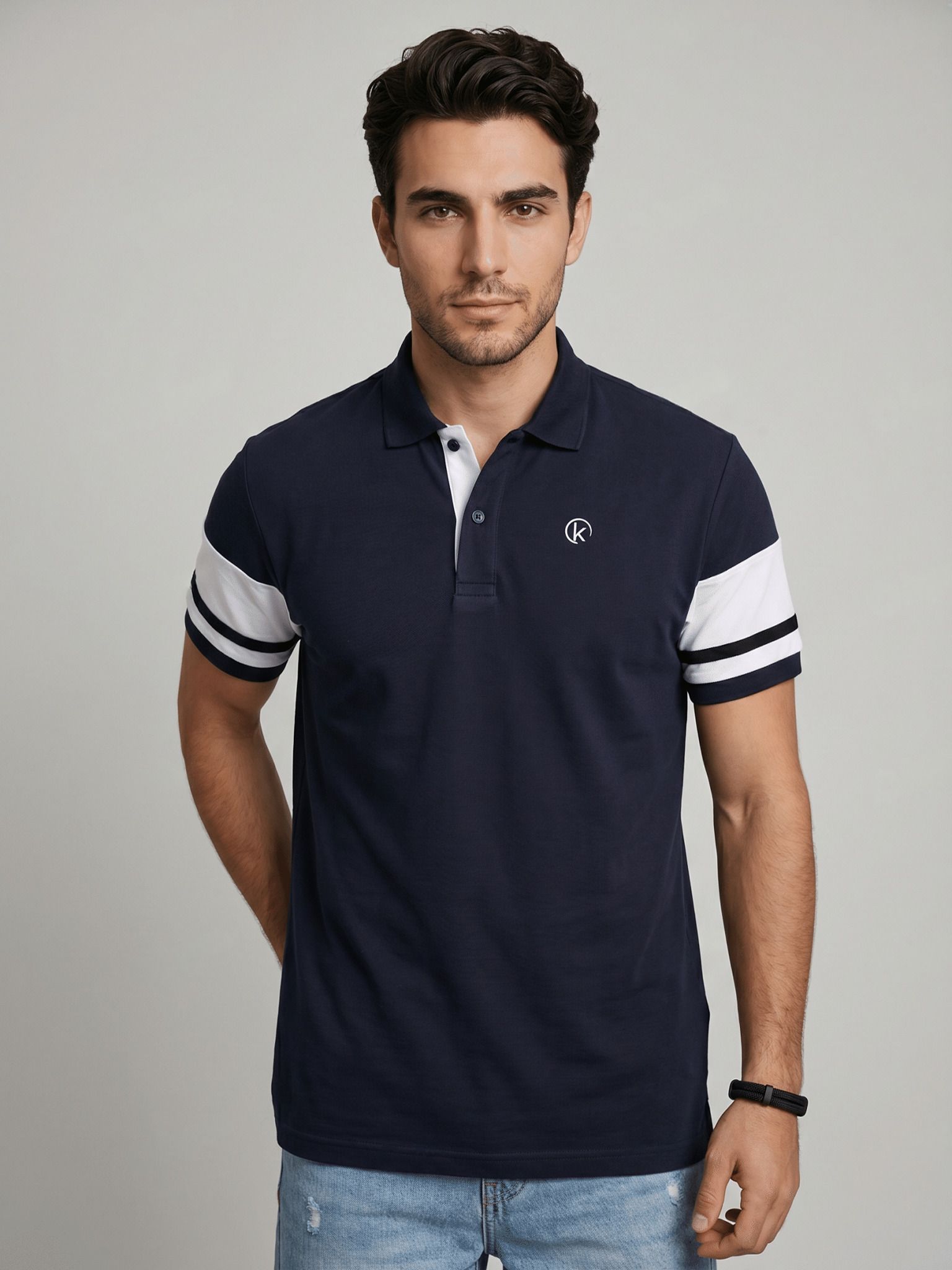 rezaa homezz Men Solid Polo Neck Pure Cotton Navy Blue T-Shirt-picture-12