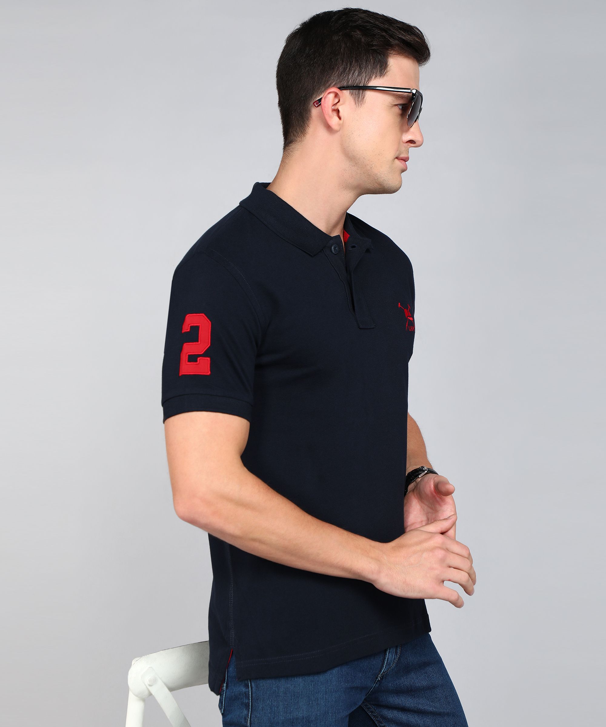 u.s. polo assn. Men Solid Polo Neck Pure Cotton Blue T-Shirt-picture-16