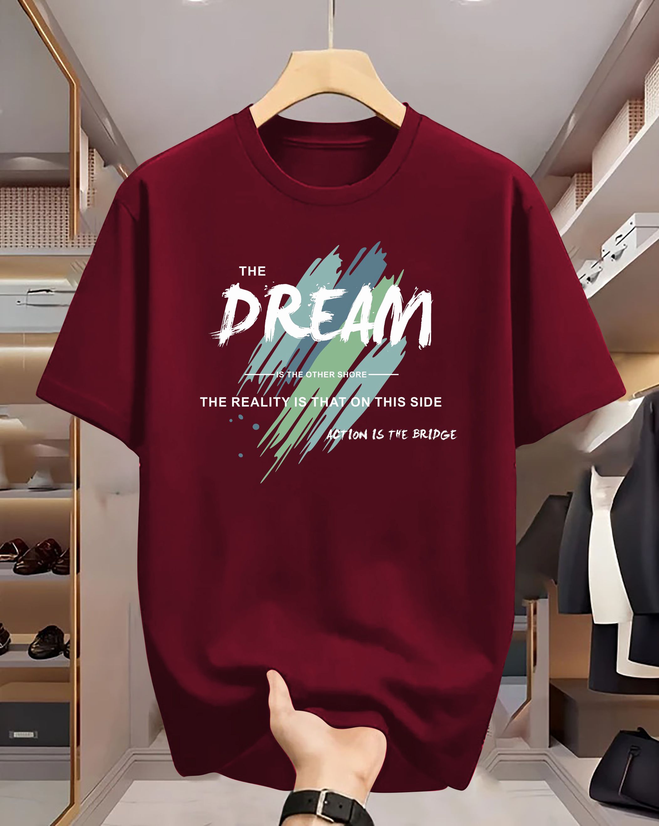 Men Typography, Graphic Print Round Neck Cotton Blend Maroon T-Shirt