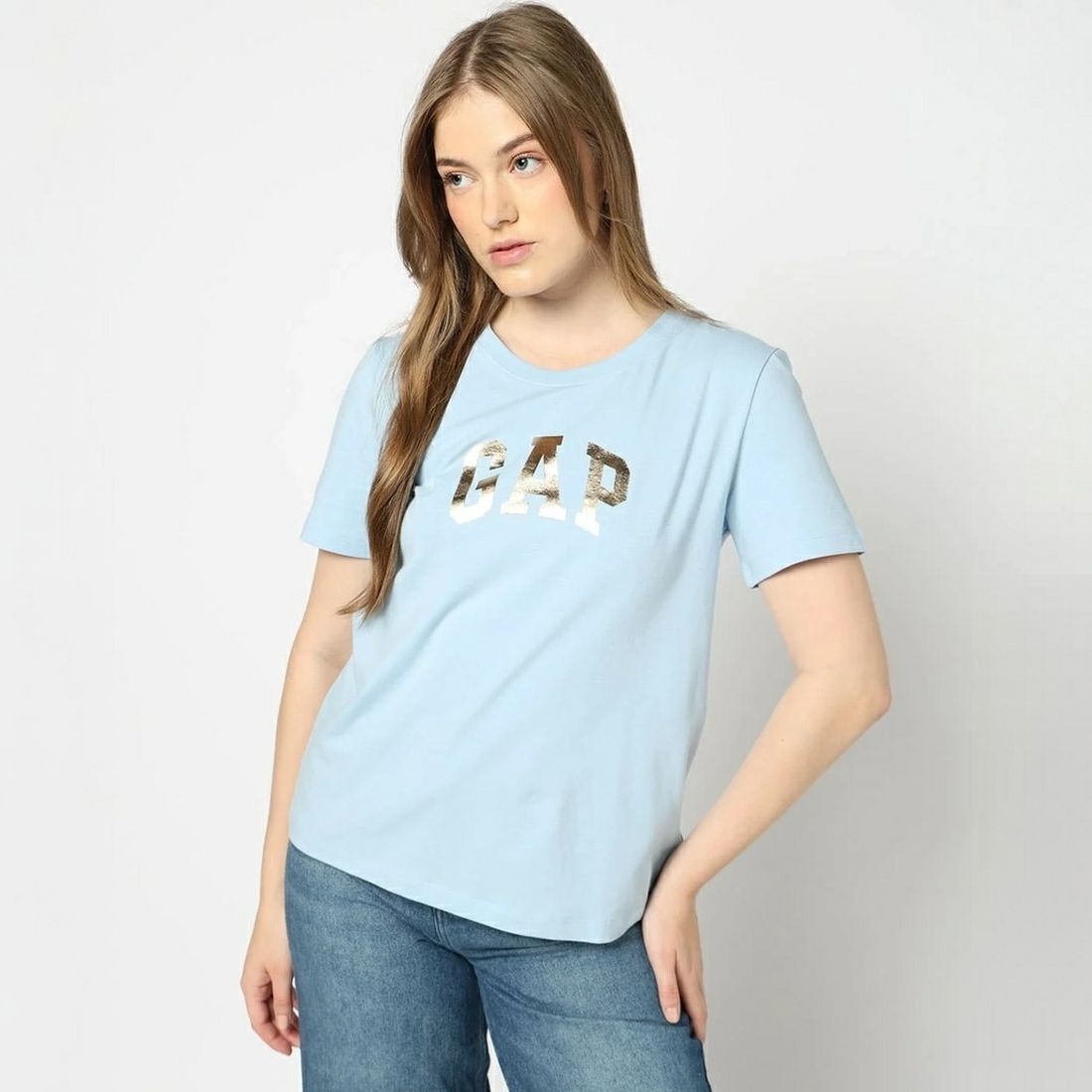 gap Women Graphic Print Crew Neck Cotton Blend Blue T-Shirt-picture-12