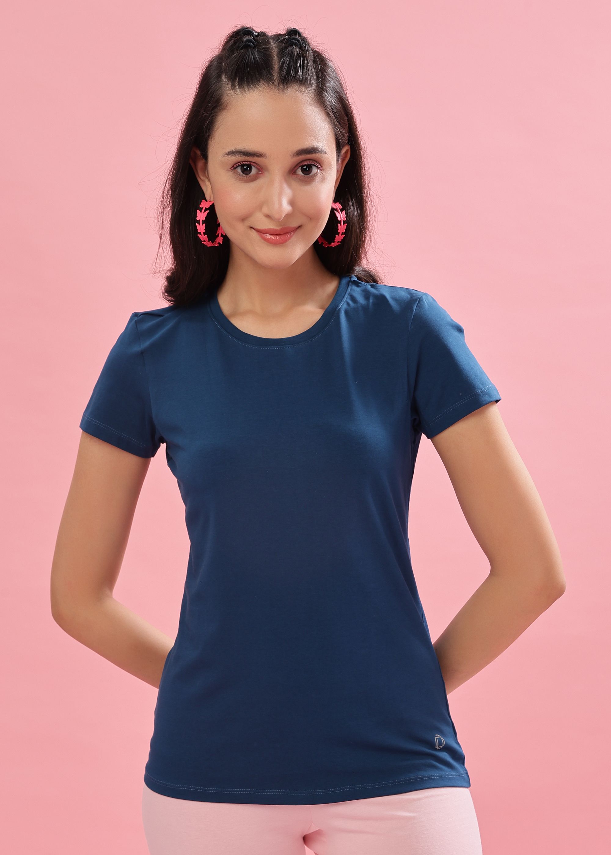 dollar missy Women Solid Round Neck Reversible Cotton Blend Dark Blue T-Shirt-picture-22