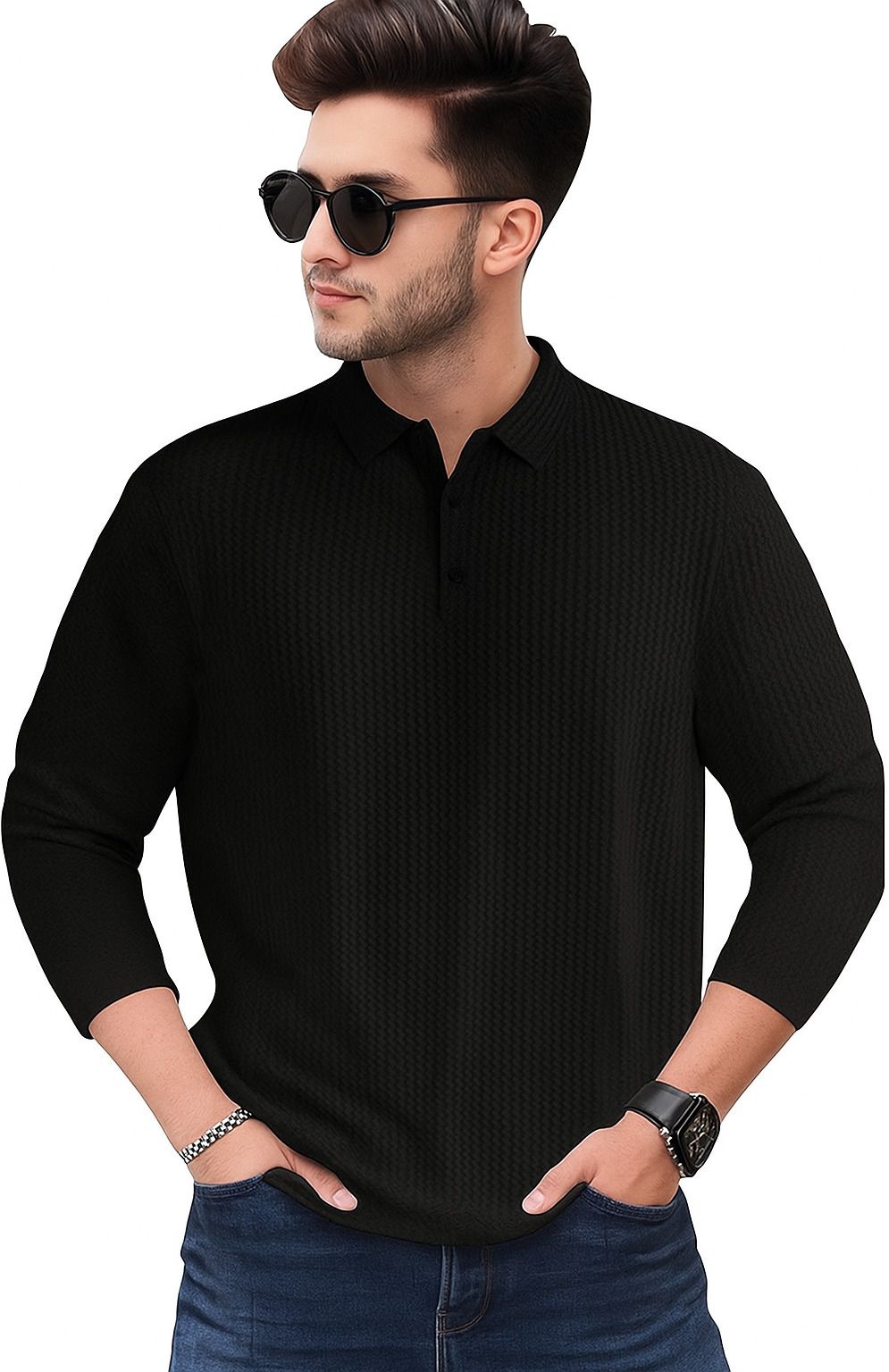 metronaut Solid Men Henley Neck Polycotton Black T-Shirt-picture-21
