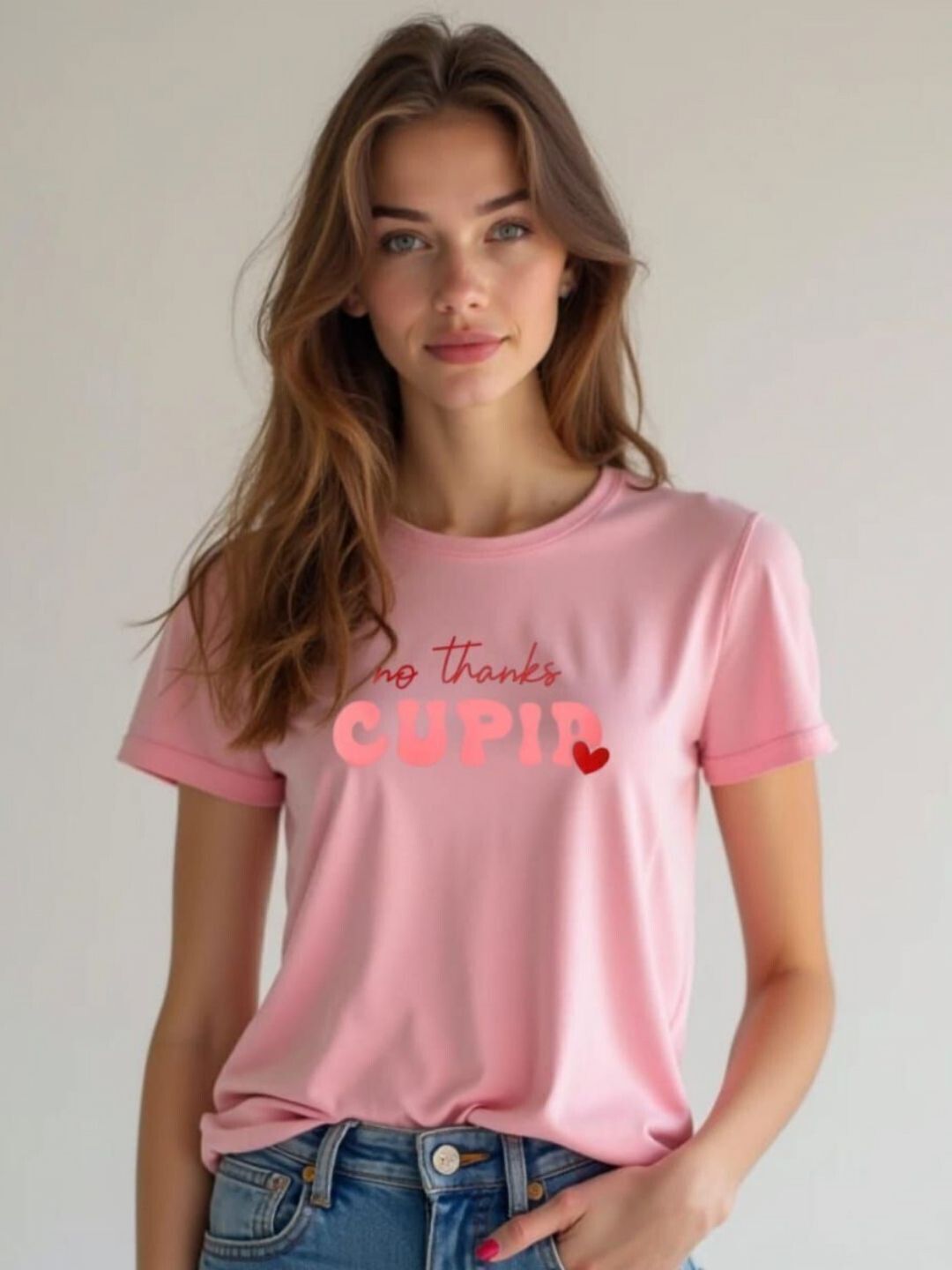 Women Printed Round Neck Cotton Blend Pink T-Shirt-image-5