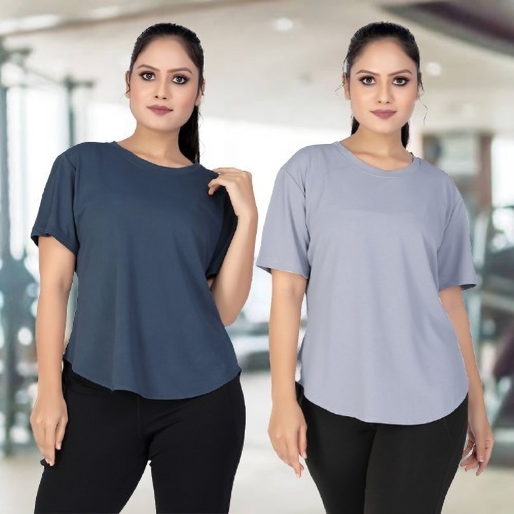 Women Solid Round Neck Polyester Multicolor T-Shirt-image-17