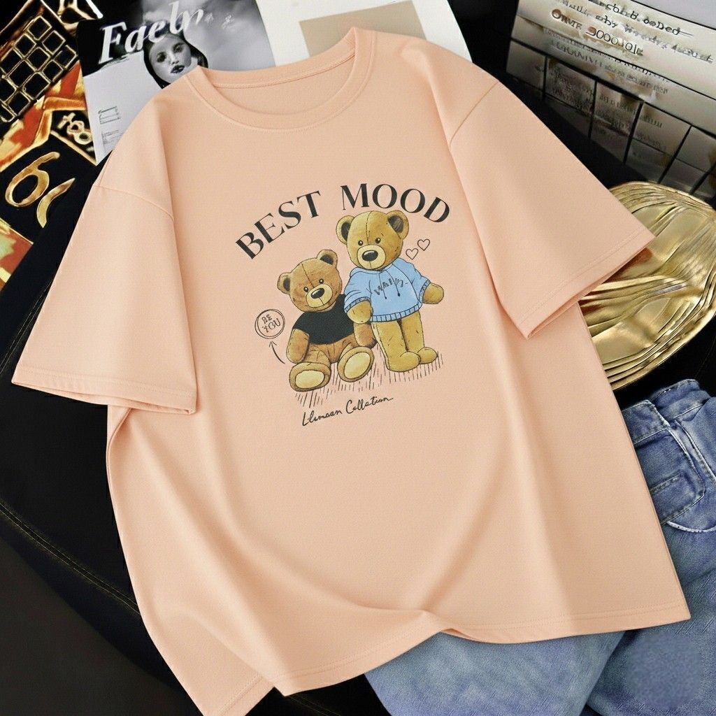 lcyflame Women Graphic Print Round Neck Cotton Blend Beige T-Shirt-picture-10