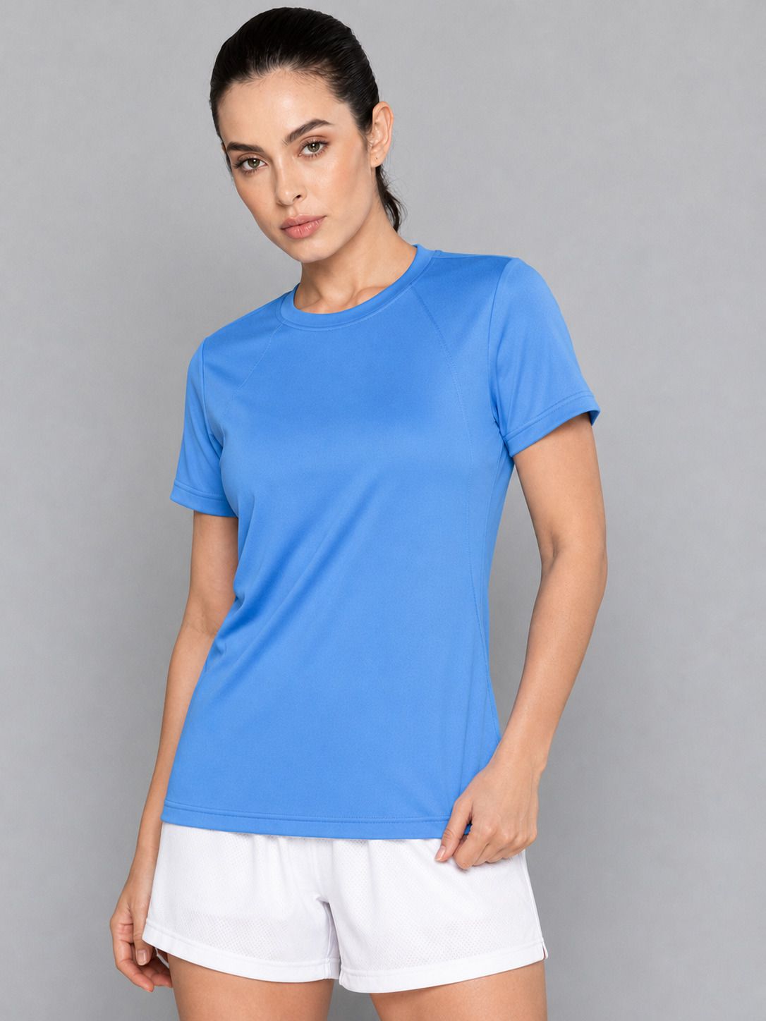 barbora Women Solid Round Neck Polyester Light Blue T-Shirt-picture-18