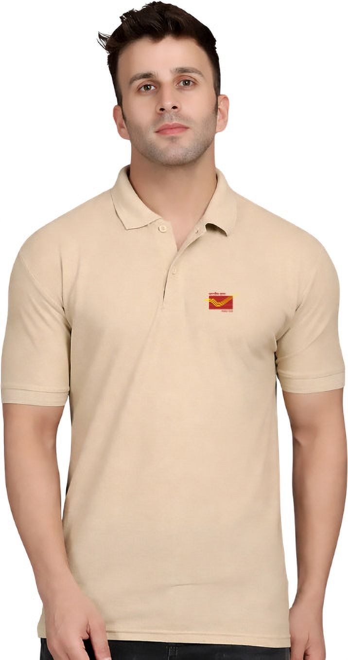 zoobang Men Solid Polo Neck Polycotton Beige T-Shirt-picture-4