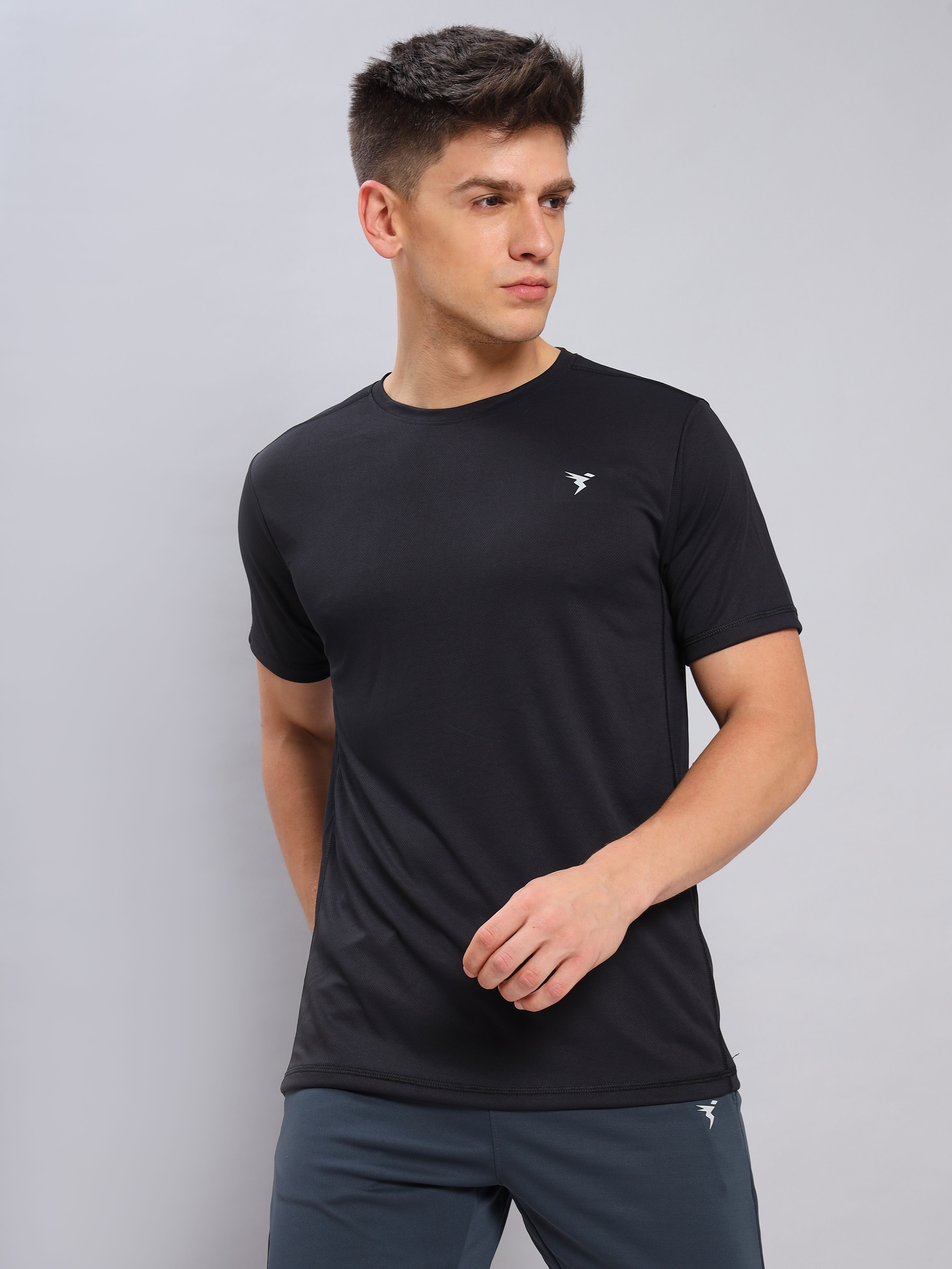 technosport Men Solid Round Neck Polyester Black T-Shirt-picture-22