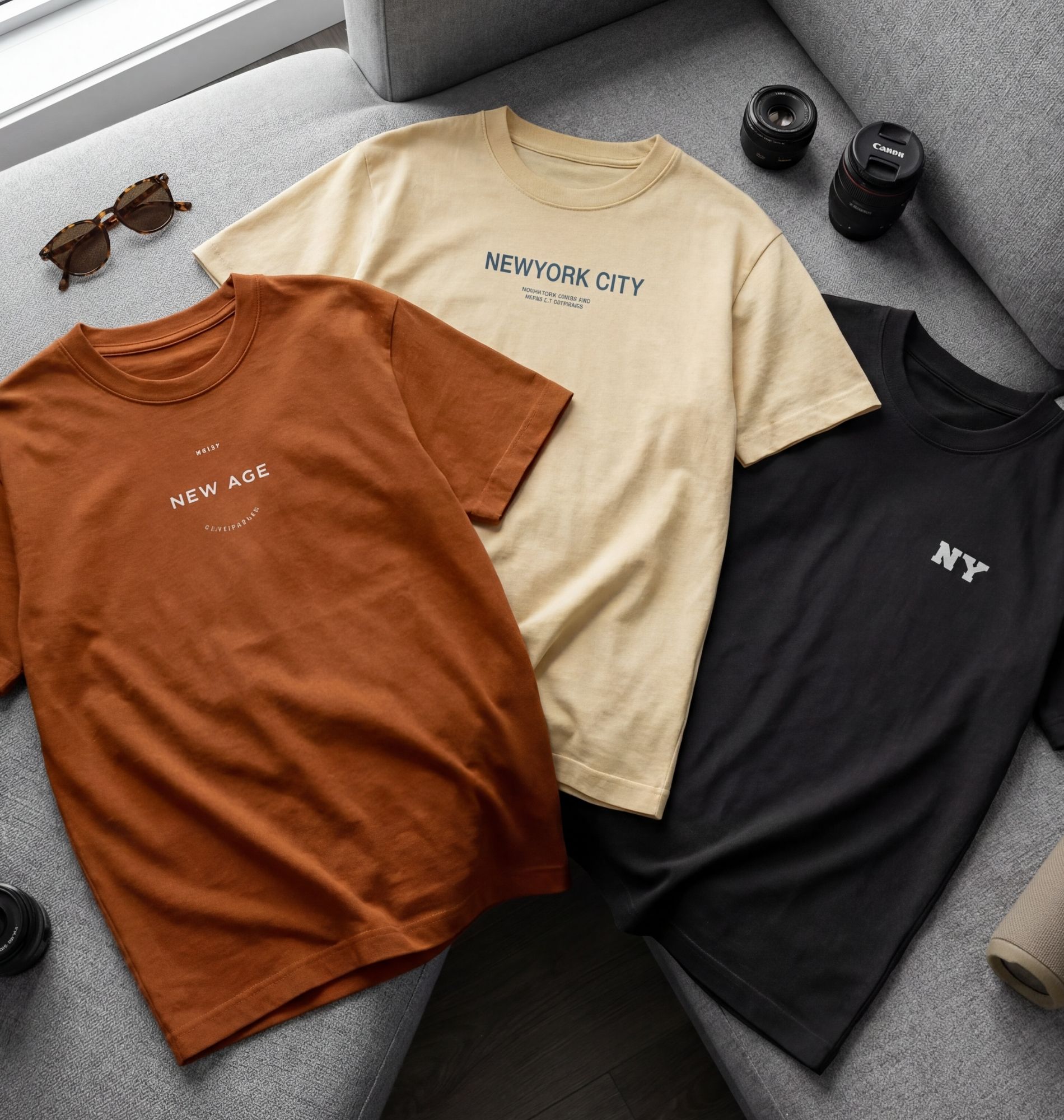 flyind vogue outfit Pack of 3 Men Typography Round Neck Polycotton Beige, Black, Brown T-Shirt-picture-10