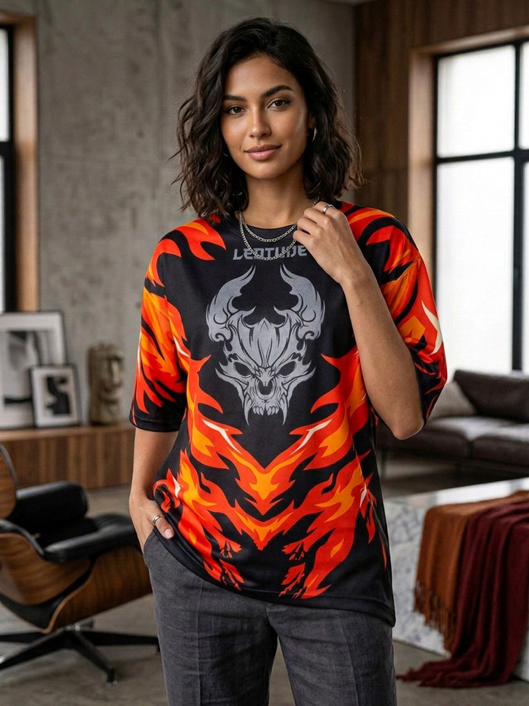 just roar Women Printed Round Neck Cotton Blend Black T-Shirt-picture-24