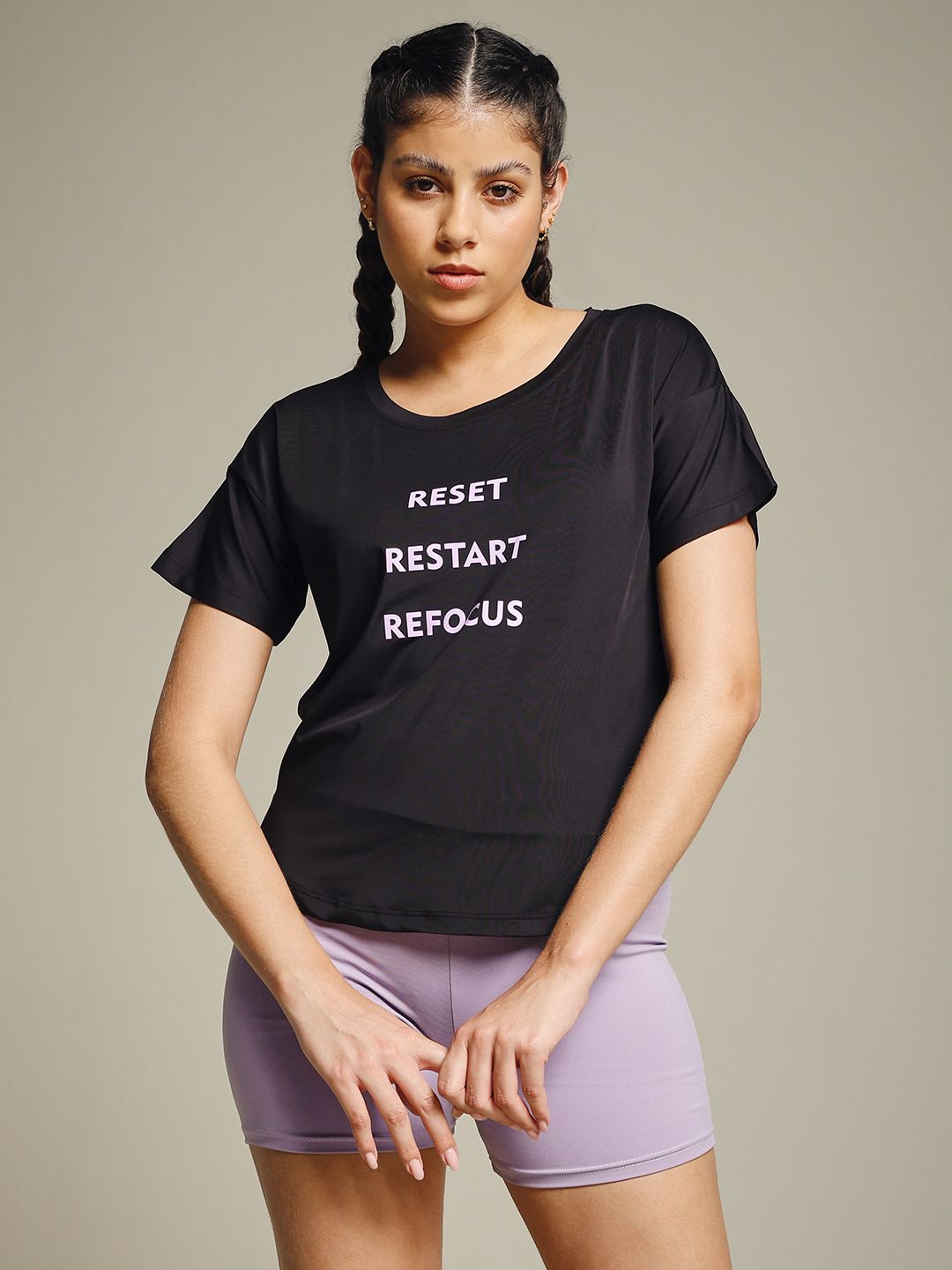 mkh Women Graphic Print Crew Neck Polyester Black T-Shirt-picture-2