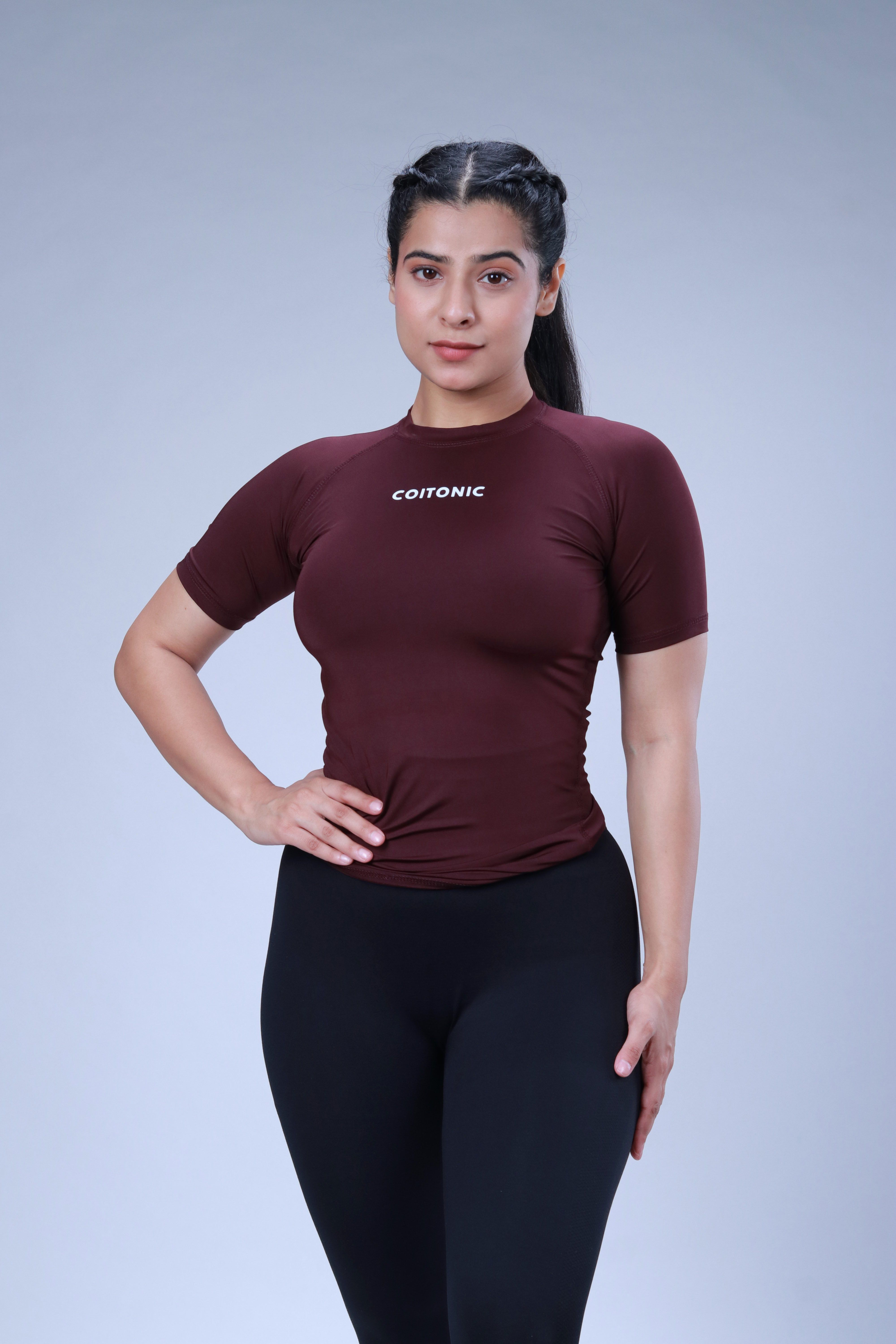 coitonic Women Solid Round Neck Polyester Red T-Shirt-picture-5
