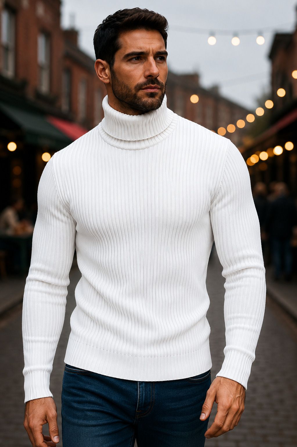 yclub Men Self Design High Neck White Sweater-picture-3