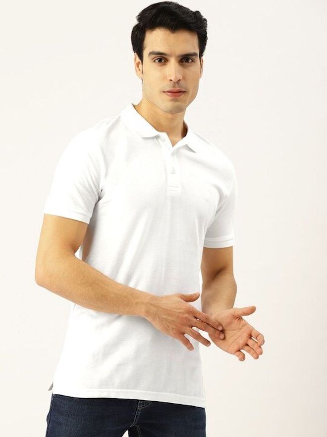 united colors of benetton Men Solid Polo Neck Pure Cotton White T-Shirt-picture-17