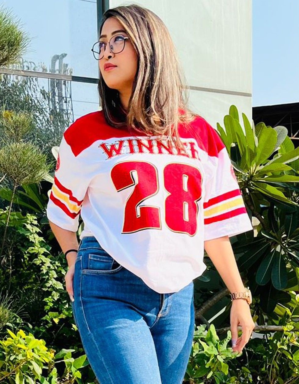 Oversize Women Printed Round Neck Pure Cotton Red T-Shirt-image-18