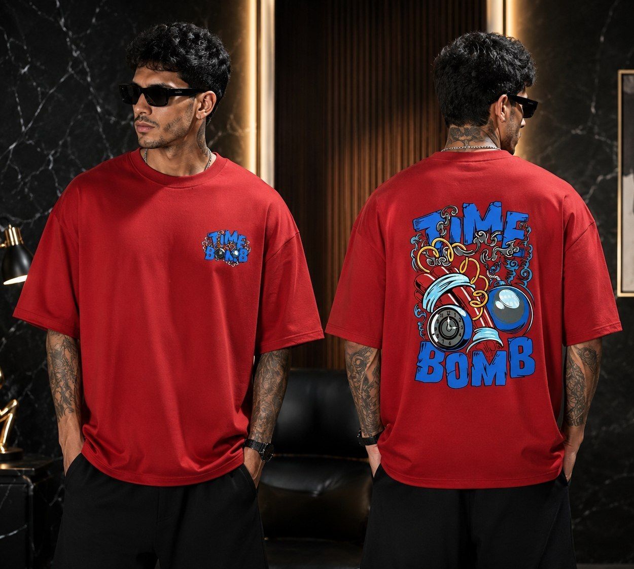chawla jee traders Men Graphic Print Round Neck Pure Cotton Red T-Shirt-picture-37