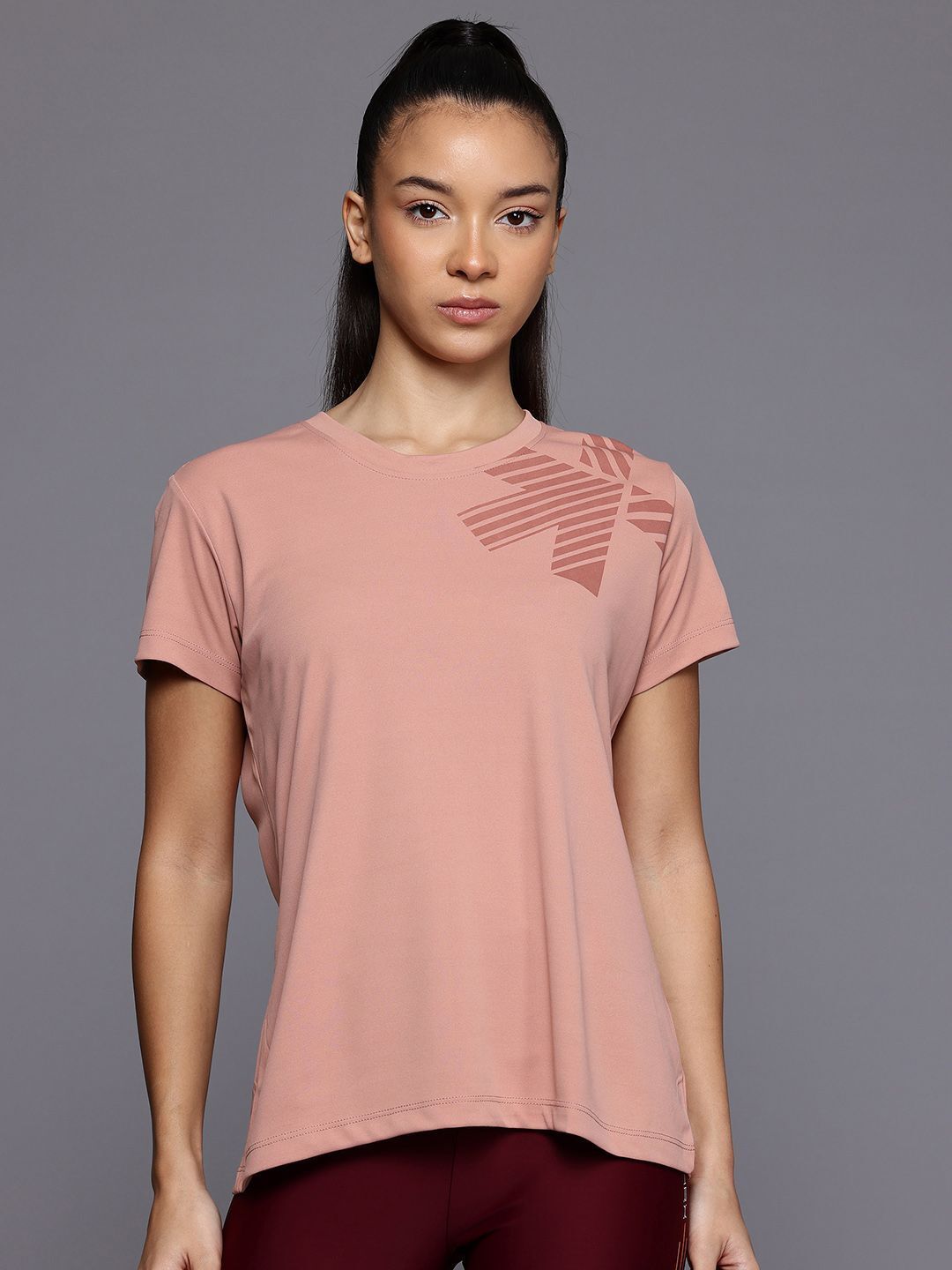Women Solid Round Neck Polyester Orange T-Shirt