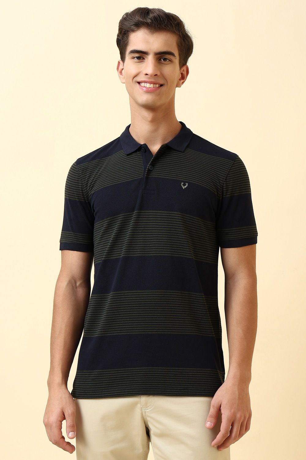 Men Striped Polo Neck Polycotton Dark Blue T-Shirt-image-45