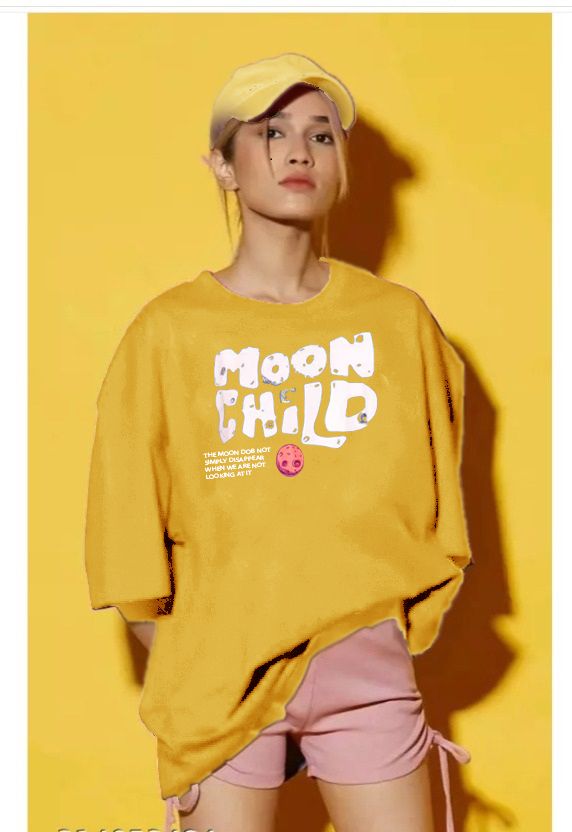 Women Printed Round Neck Cotton Blend Yellow T-Shirt-image-47