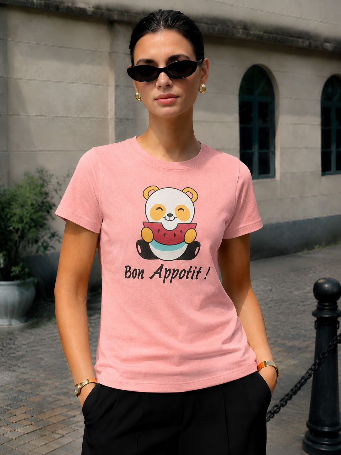 fabflee Women Solid Round Neck Cotton Blend Pink T-Shirt-picture-48