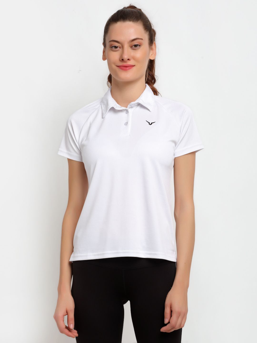 invincible Women Solid Polo Neck Polyester White T-Shirt-picture-17