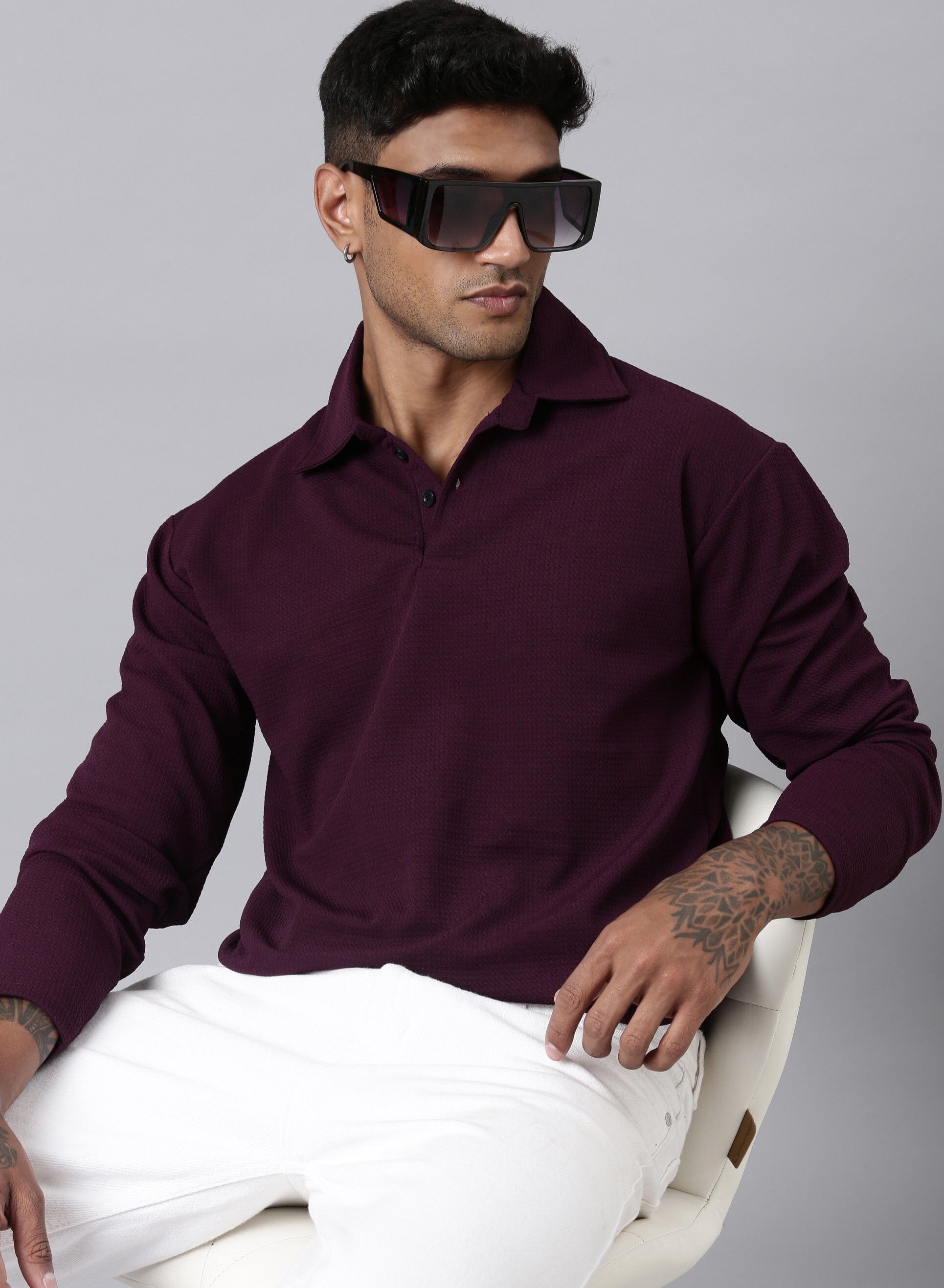 Men Solid Polo Neck Polyester Maroon T-Shirt-image-18