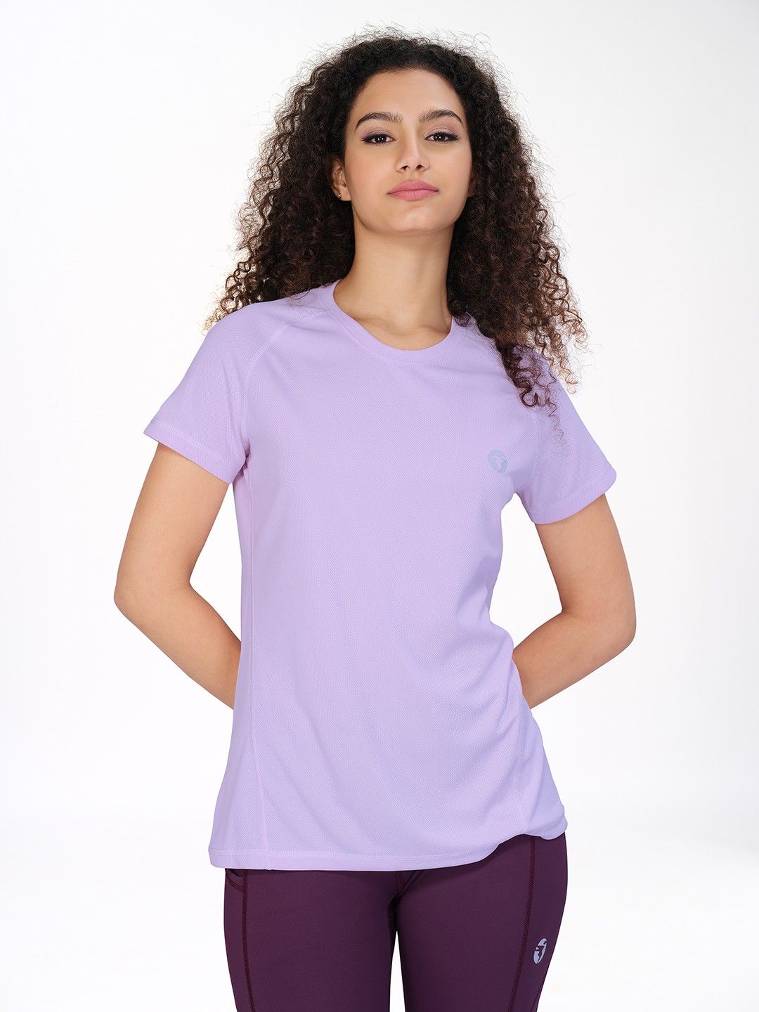 Women Solid Round Neck Polyester Purple T-Shirt