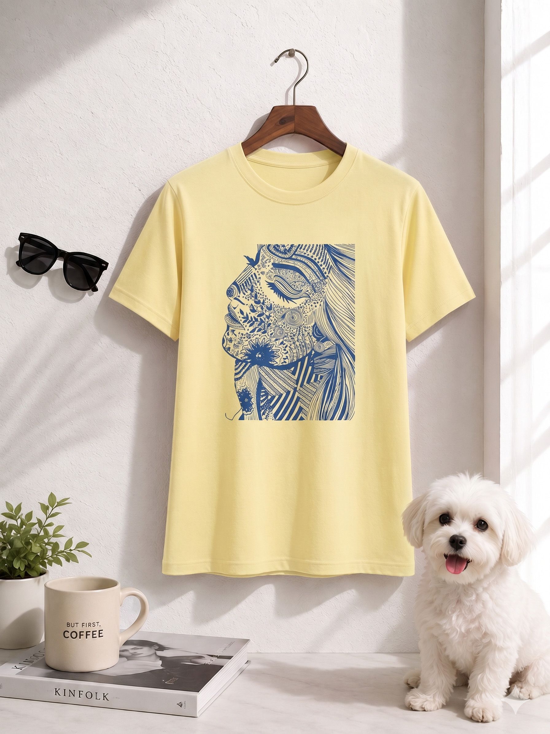 szn Women Solid Round Neck Cotton Blend Beige T-Shirt-picture-20