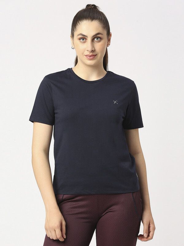 lovable Women Solid Round Neck Polycotton Dark Blue T-Shirt-picture-10